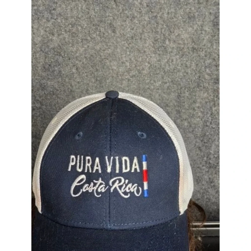 Pura Vida Costa Rica Mesh Trucker‎ Hat Navy Blue White Embroidered Gorilla Caps